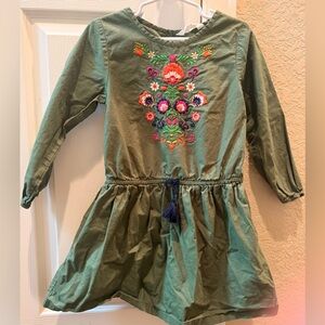 Beebay Girls' Green Embroidered Long-Sleeve Casual Dress